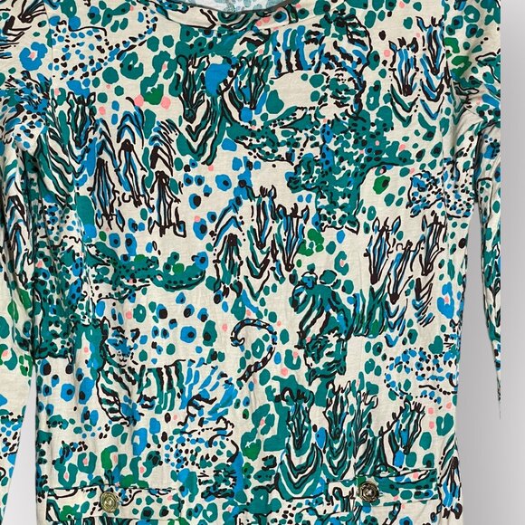 Lilly Pulitzer Size S Green Blue Sea Oat Escapades Corine Pima Cotton Mini Dress - Picture 8 of 8